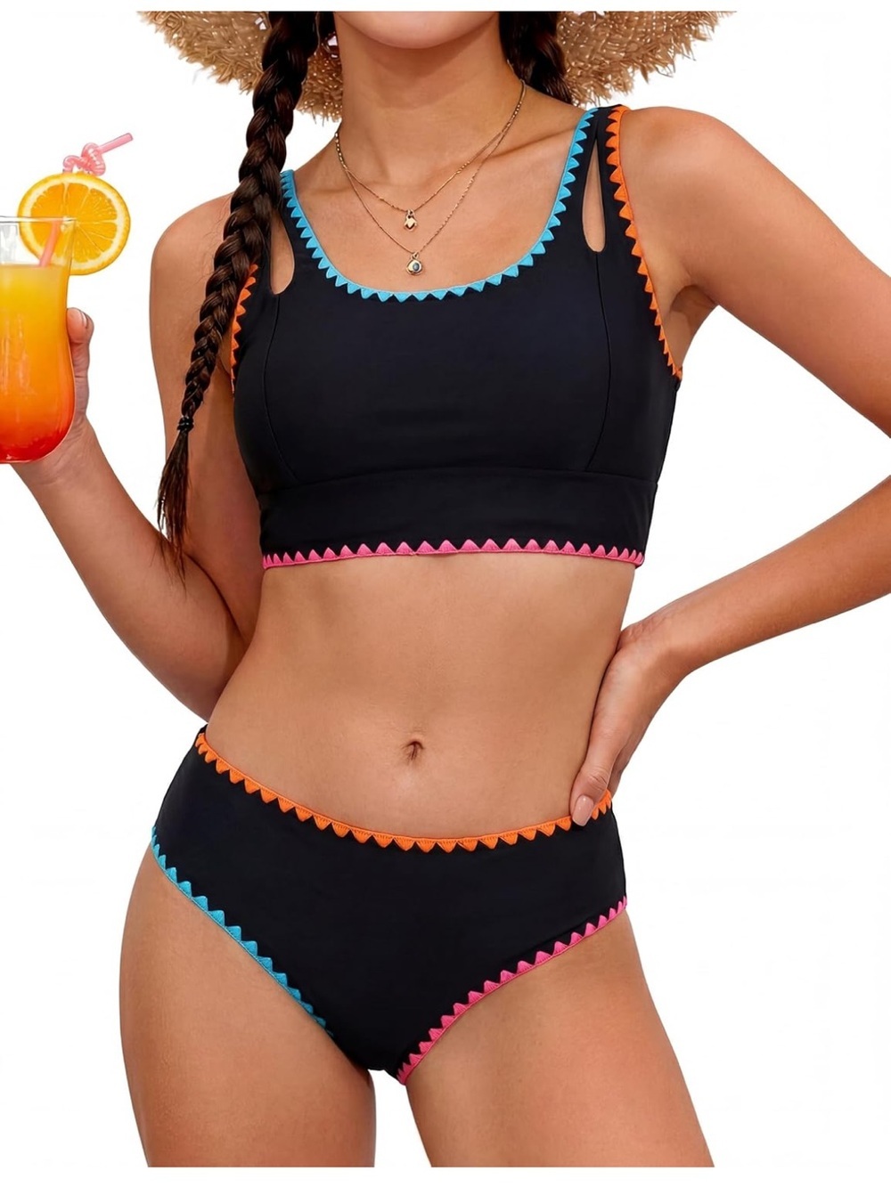Two Piece Bikini Set Adjustable Straps Bathing Suit With Chest Pad 2166/6-1